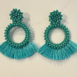 Turquoise Beaded Fringe Earrings